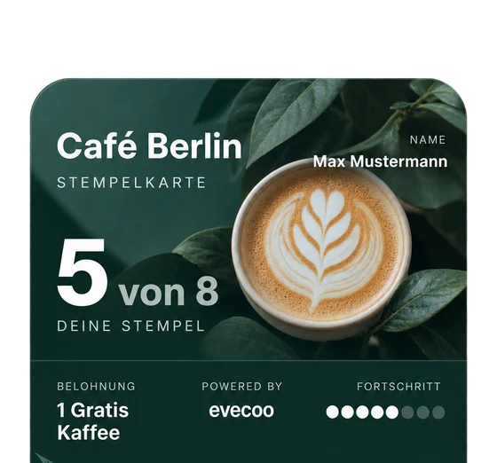 Stempelkarte von Café Berlin mit 5 von 8 gesammelten Stempeln